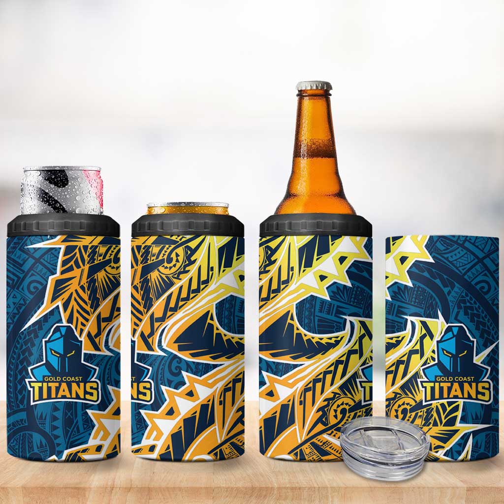 Gold Coast Titans 4 in 1 Can Cooler Tumbler Polynesian Tribal Tattoo Pacific Sport Art