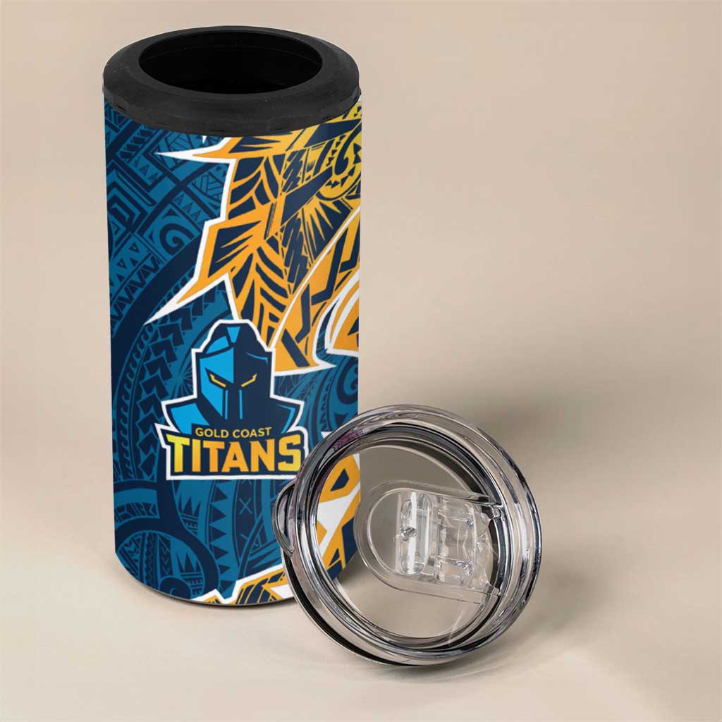 Gold Coast Titans 4 in 1 Can Cooler Tumbler Polynesian Tribal Tattoo Pacific Sport Art