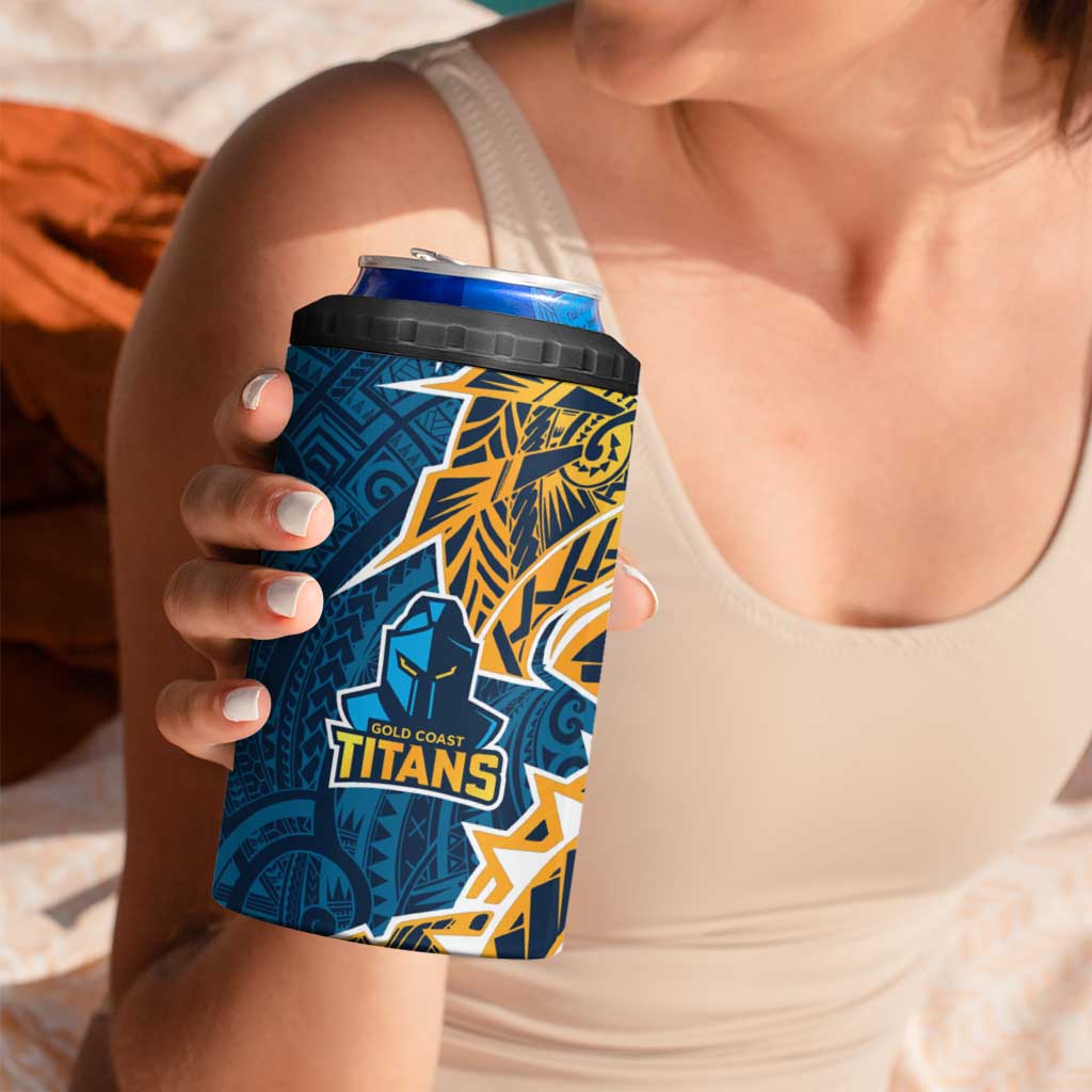 Gold Coast Titans 4 in 1 Can Cooler Tumbler Polynesian Tribal Tattoo Pacific Sport Art
