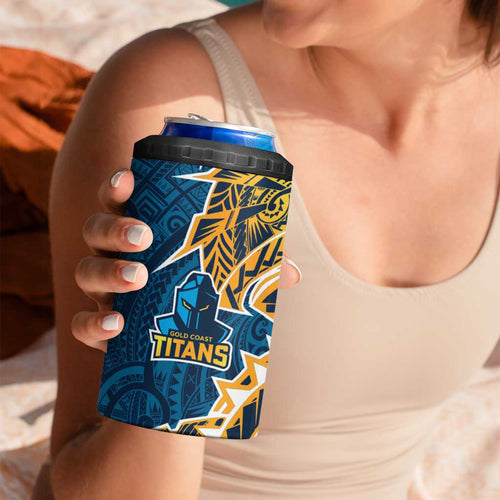Gold Coast Titans 4 in 1 Can Cooler Tumbler Polynesian Tribal Tattoo Pacific Sport Art