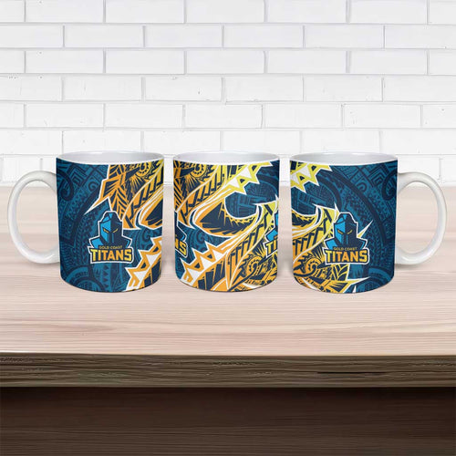 Gold Coast Titans Ceramic Mug Polynesian Tribal Tattoo Pacific Sport Art