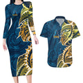 Gold Coast Titans Couples Matching Long Sleeve Bodycon Dress and Hawaiian Shirt Polynesian Tribal Tattoo Pacific Sport Art