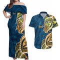 Gold Coast Titans Couples Matching Off Shoulder Maxi Dress and Hawaiian Shirt Polynesian Tribal Tattoo Pacific Sport Art