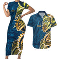 Gold Coast Titans Couples Matching Short Sleeve Bodycon Dress and Hawaiian Shirt Polynesian Tribal Tattoo Pacific Sport Art