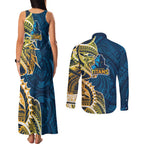 Gold Coast Titans Couples Matching Tank Maxi Dress and Long Sleeve Button Shirt Polynesian Tribal Tattoo Pacific Sport Art