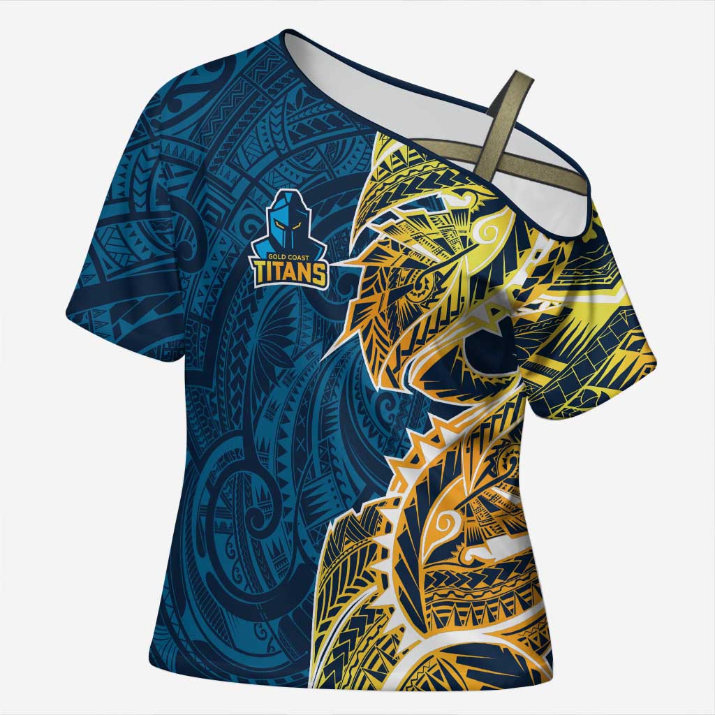 Gold Coast Titans Cross Shoulder Shirt Polynesian Tribal Tattoo Pacific Sport Art