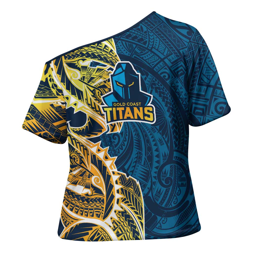 Gold Coast Titans Cross Shoulder Shirt Polynesian Tribal Tattoo Pacific Sport Art