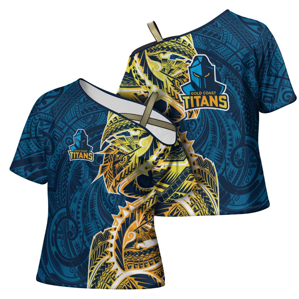 Gold Coast Titans Cross Shoulder Shirt Polynesian Tribal Tattoo Pacific Sport Art