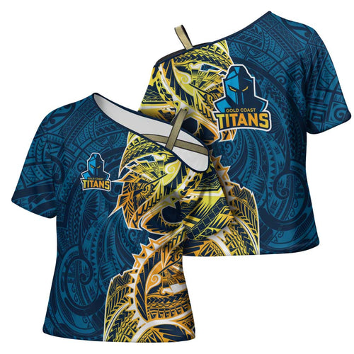 Gold Coast Titans Cross Shoulder Shirt Polynesian Tribal Tattoo Pacific Sport Art