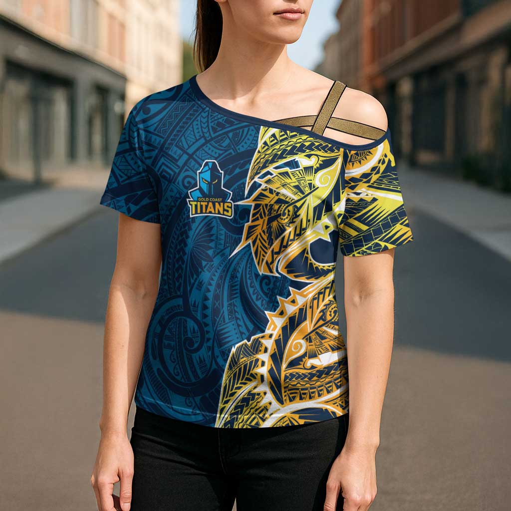 Gold Coast Titans Cross Shoulder Shirt Polynesian Tribal Tattoo Pacific Sport Art