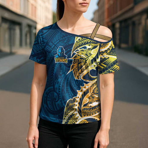 Gold Coast Titans Cross Shoulder Shirt Polynesian Tribal Tattoo Pacific Sport Art
