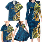 Gold Coast Titans Family Matching Long Sleeve Bodycon Dress and Hawaiian Shirt Polynesian Tribal Tattoo Pacific Sport Art