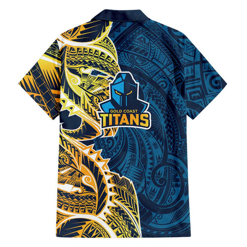 Gold Coast Titans Family Matching Long Sleeve Bodycon Dress and Hawaiian Shirt Polynesian Tribal Tattoo Pacific Sport Art