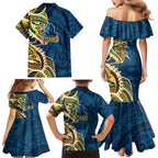 Gold Coast Titans Family Matching Mermaid Dress and Hawaiian Shirt Polynesian Tribal Tattoo Pacific Sport Art