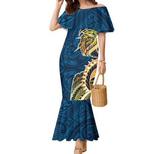 Gold Coast Titans Family Matching Mermaid Dress and Hawaiian Shirt Polynesian Tribal Tattoo Pacific Sport Art