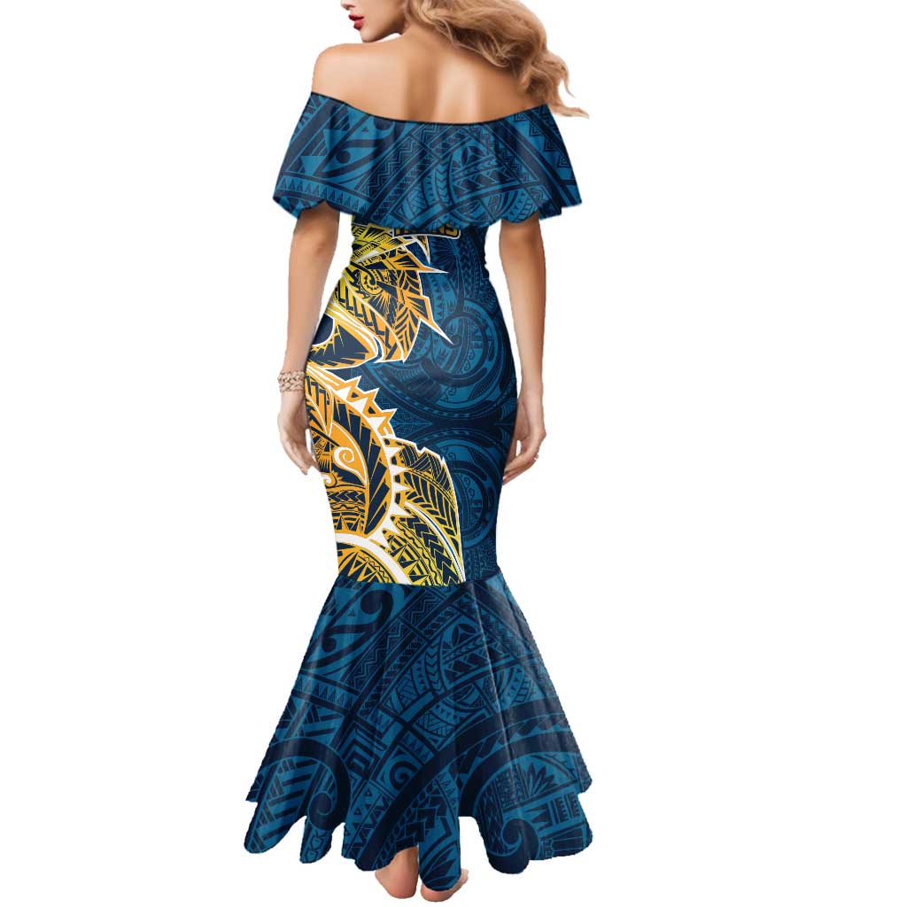 Gold Coast Titans Family Matching Mermaid Dress and Hawaiian Shirt Polynesian Tribal Tattoo Pacific Sport Art