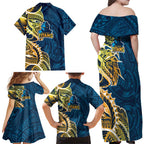Gold Coast Titans Family Matching Off Shoulder Maxi Dress and Hawaiian Shirt Polynesian Tribal Tattoo Pacific Sport Art