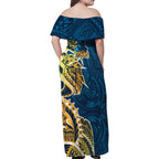 Gold Coast Titans Family Matching Off Shoulder Maxi Dress and Hawaiian Shirt Polynesian Tribal Tattoo Pacific Sport Art