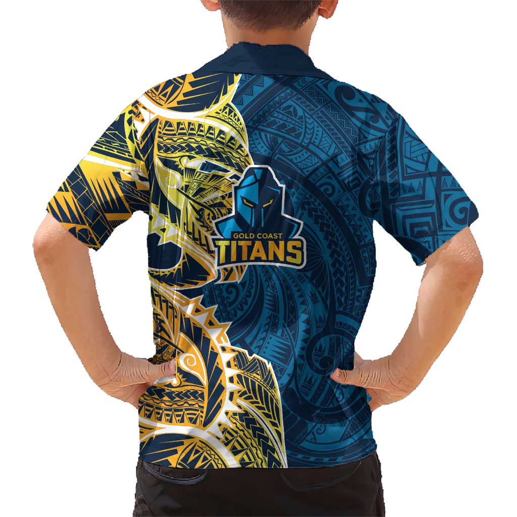Gold Coast Titans Family Matching Off Shoulder Short Dress and Hawaiian Shirt Polynesian Tribal Tattoo Pacific Sport Art