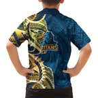 Gold Coast Titans Family Matching Off Shoulder Short Dress and Hawaiian Shirt Polynesian Tribal Tattoo Pacific Sport Art