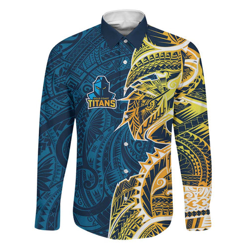 Gold Coast Titans Family Matching Off Shoulder Short Dress and Hawaiian Shirt Polynesian Tribal Tattoo Pacific Sport Art