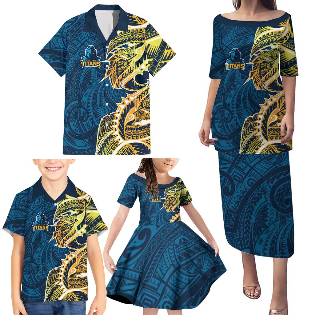 Gold Coast Titans Family Matching Puletasi and Hawaiian Shirt Polynesian Tribal Tattoo Pacific Sport Art