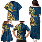 Gold Coast Titans Family Matching Puletasi and Hawaiian Shirt Polynesian Tribal Tattoo Pacific Sport Art