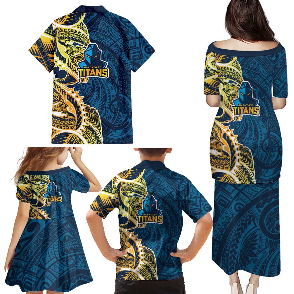 Gold Coast Titans Family Matching Puletasi and Hawaiian Shirt Polynesian Tribal Tattoo Pacific Sport Art