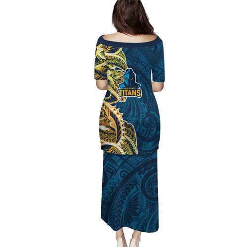 Gold Coast Titans Family Matching Puletasi and Hawaiian Shirt Polynesian Tribal Tattoo Pacific Sport Art