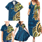Gold Coast Titans Family Matching Summer Maxi Dress and Hawaiian Shirt Polynesian Tribal Tattoo Pacific Sport Art