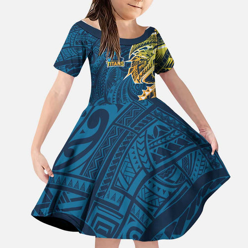 Gold Coast Titans Family Matching Summer Maxi Dress and Hawaiian Shirt Polynesian Tribal Tattoo Pacific Sport Art