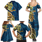 Gold Coast Titans Family Matching Summer Maxi Dress and Hawaiian Shirt Polynesian Tribal Tattoo Pacific Sport Art