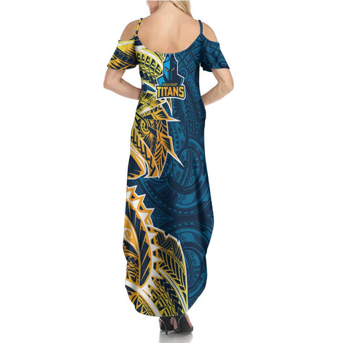 Gold Coast Titans Family Matching Summer Maxi Dress and Hawaiian Shirt Polynesian Tribal Tattoo Pacific Sport Art