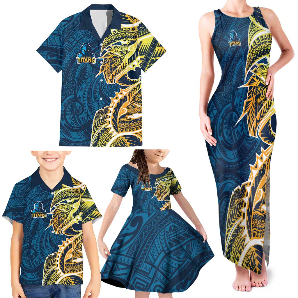 Gold Coast Titans Family Matching Tank Maxi Dress and Hawaiian Shirt Polynesian Tribal Tattoo Pacific Sport Art