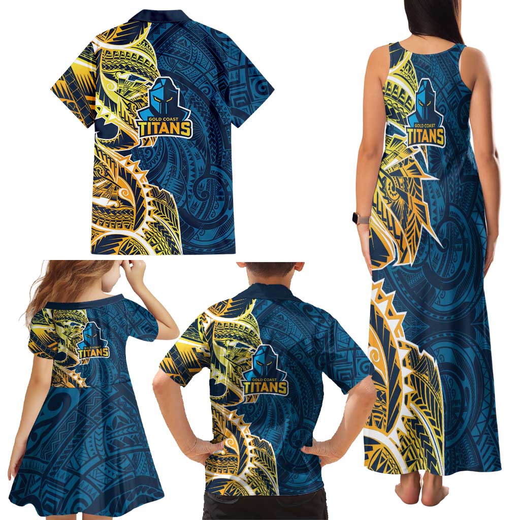 Gold Coast Titans Family Matching Tank Maxi Dress and Hawaiian Shirt Polynesian Tribal Tattoo Pacific Sport Art