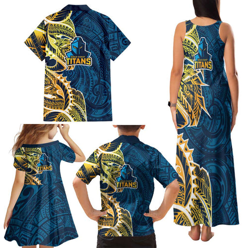 Gold Coast Titans Family Matching Tank Maxi Dress and Hawaiian Shirt Polynesian Tribal Tattoo Pacific Sport Art