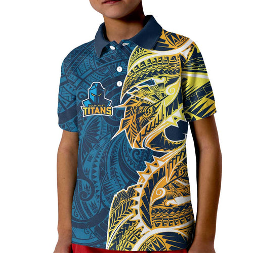 Gold Coast Titans Kid Polo Shirt Polynesian Tribal Tattoo Pacific Sport Art
