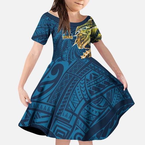 Gold Coast Titans Kid Short Sleeve Dress Polynesian Tribal Tattoo Pacific Sport Art