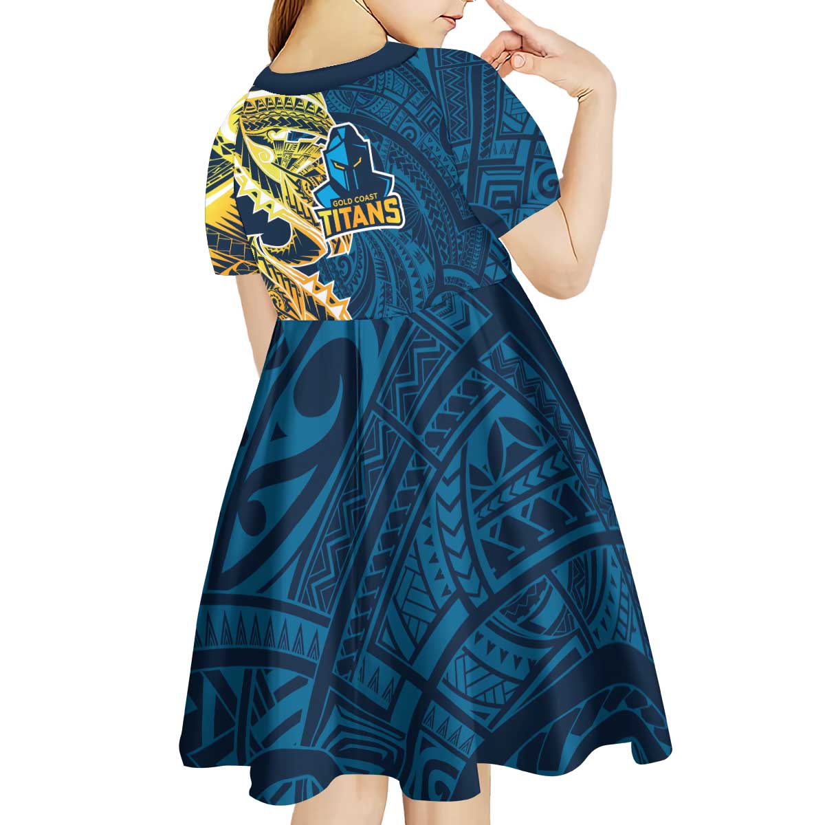 Gold Coast Titans Kid Short Sleeve Dress Polynesian Tribal Tattoo Pacific Sport Art