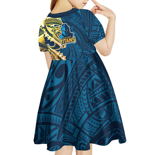 Gold Coast Titans Kid Short Sleeve Dress Polynesian Tribal Tattoo Pacific Sport Art