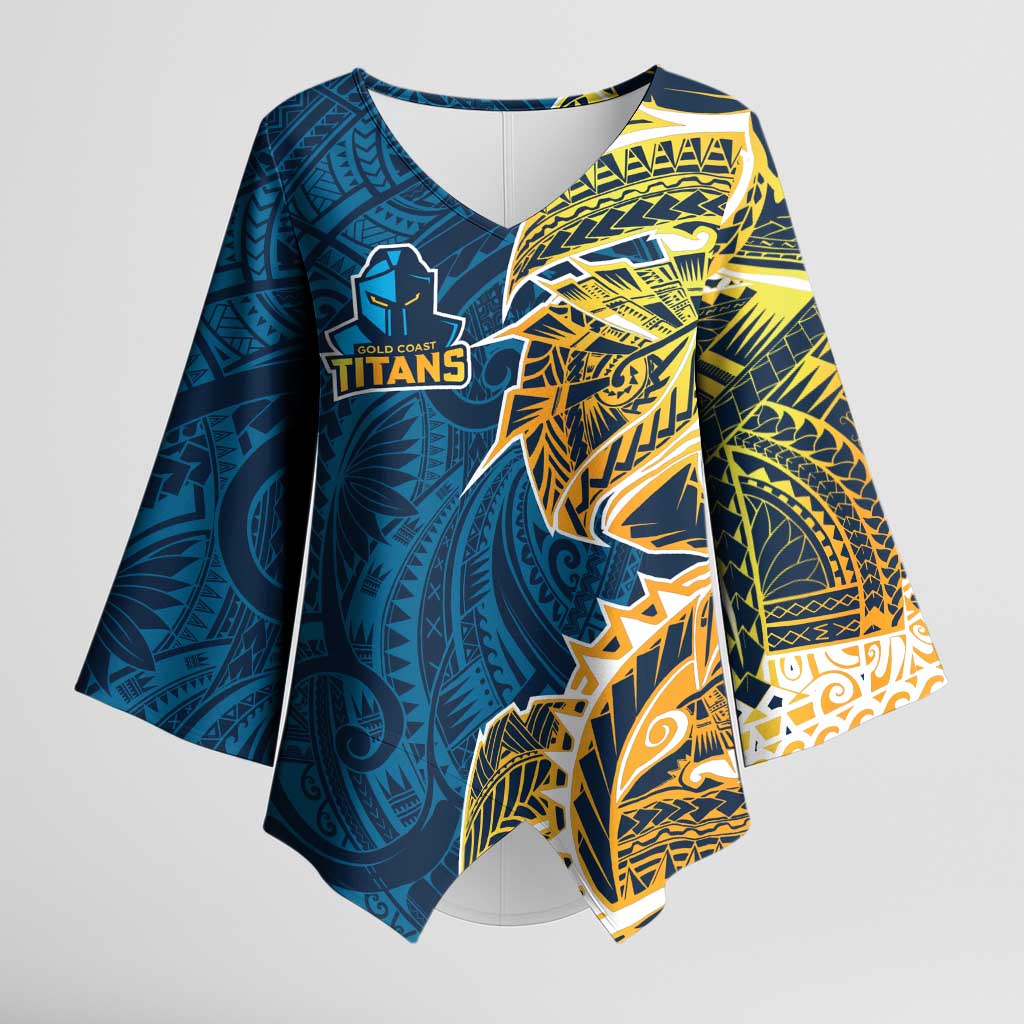 Gold Coast Titans Kimono Sleeve Blouse Polynesian Tribal Tattoo Pacific Sport Art