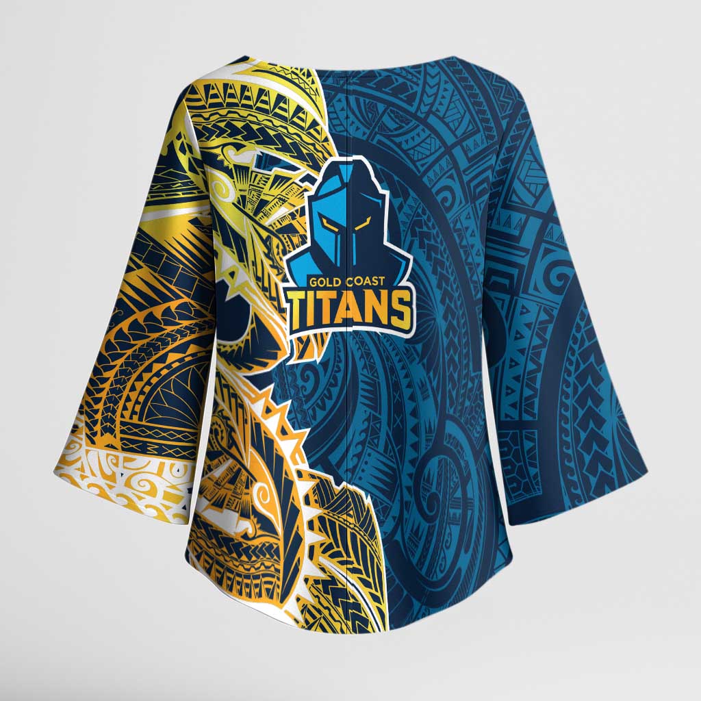 Gold Coast Titans Kimono Sleeve Blouse Polynesian Tribal Tattoo Pacific Sport Art