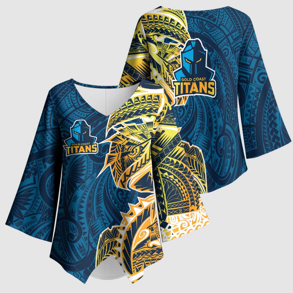 Gold Coast Titans Kimono Sleeve Blouse Polynesian Tribal Tattoo Pacific Sport Art