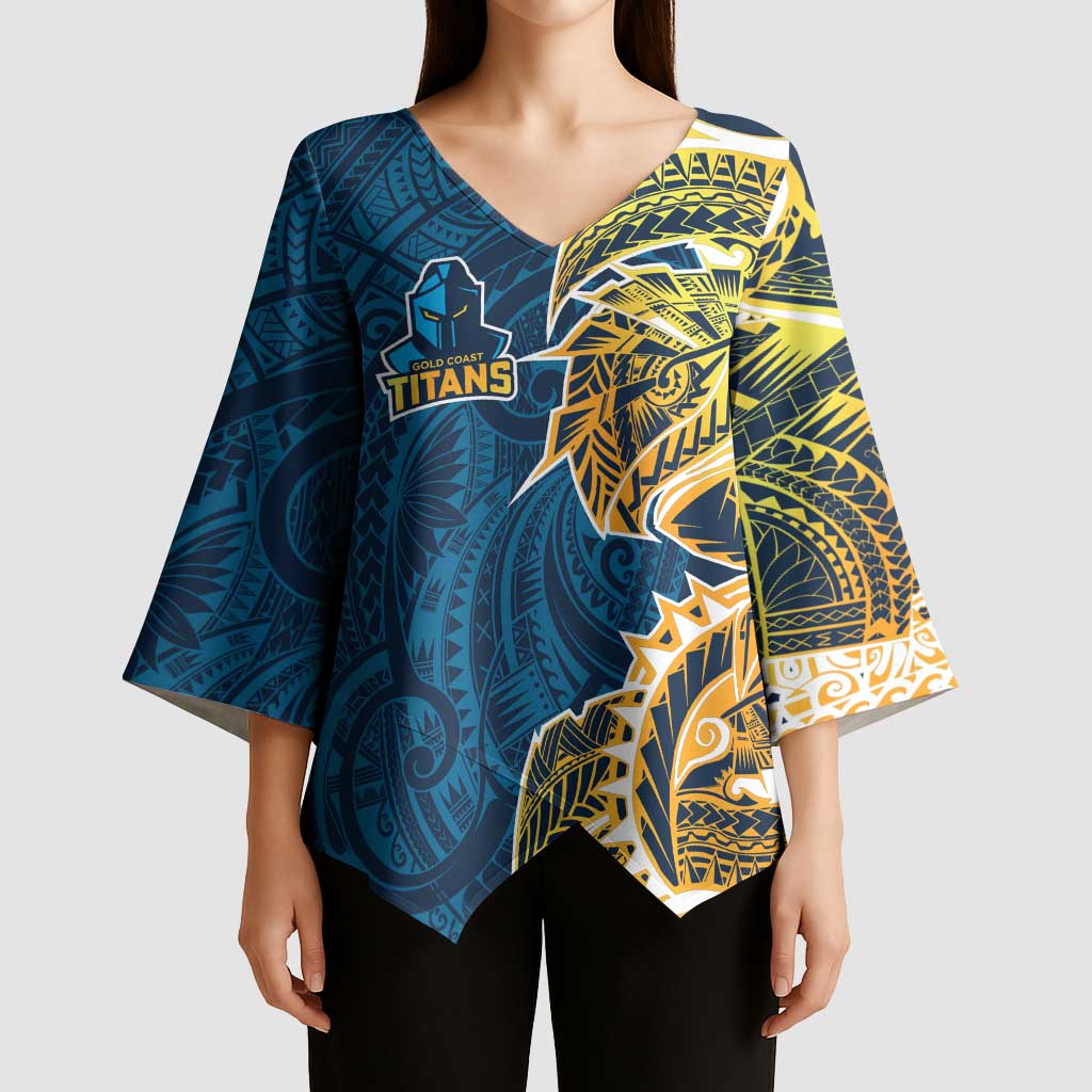 Gold Coast Titans Kimono Sleeve Blouse Polynesian Tribal Tattoo Pacific Sport Art