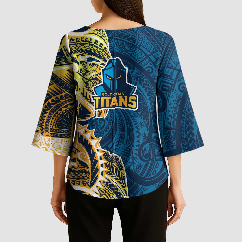 Gold Coast Titans Kimono Sleeve Blouse Polynesian Tribal Tattoo Pacific Sport Art