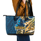 Gold Coast Titans Leather Tote Bag Polynesian Tribal Tattoo Pacific Sport Art