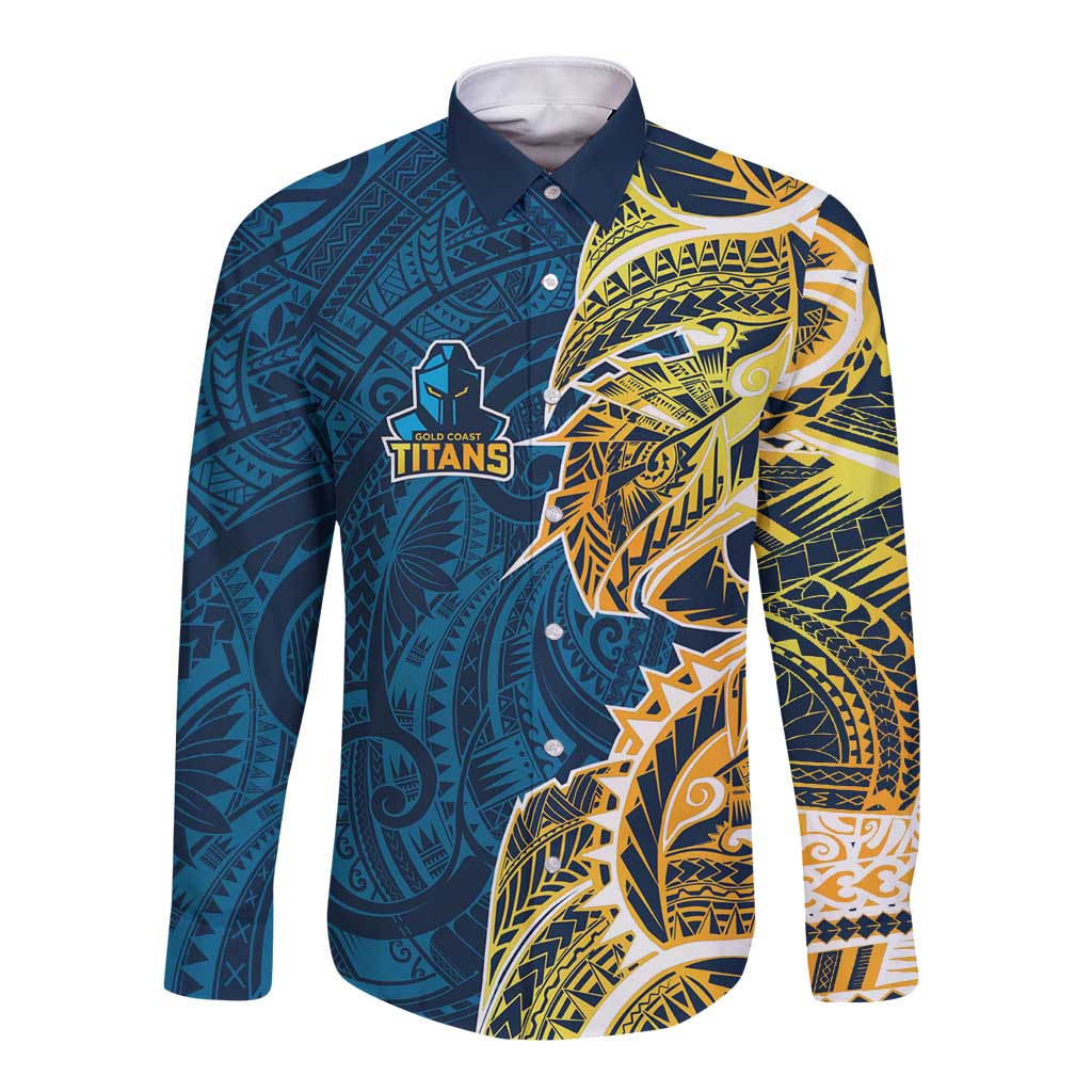 Gold Coast Titans Long Sleeve Button Shirt Polynesian Tribal Tattoo Pacific Sport Art