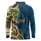 Gold Coast Titans Long Sleeve Polo Shirt Polynesian Tribal Tattoo Pacific Sport Art
