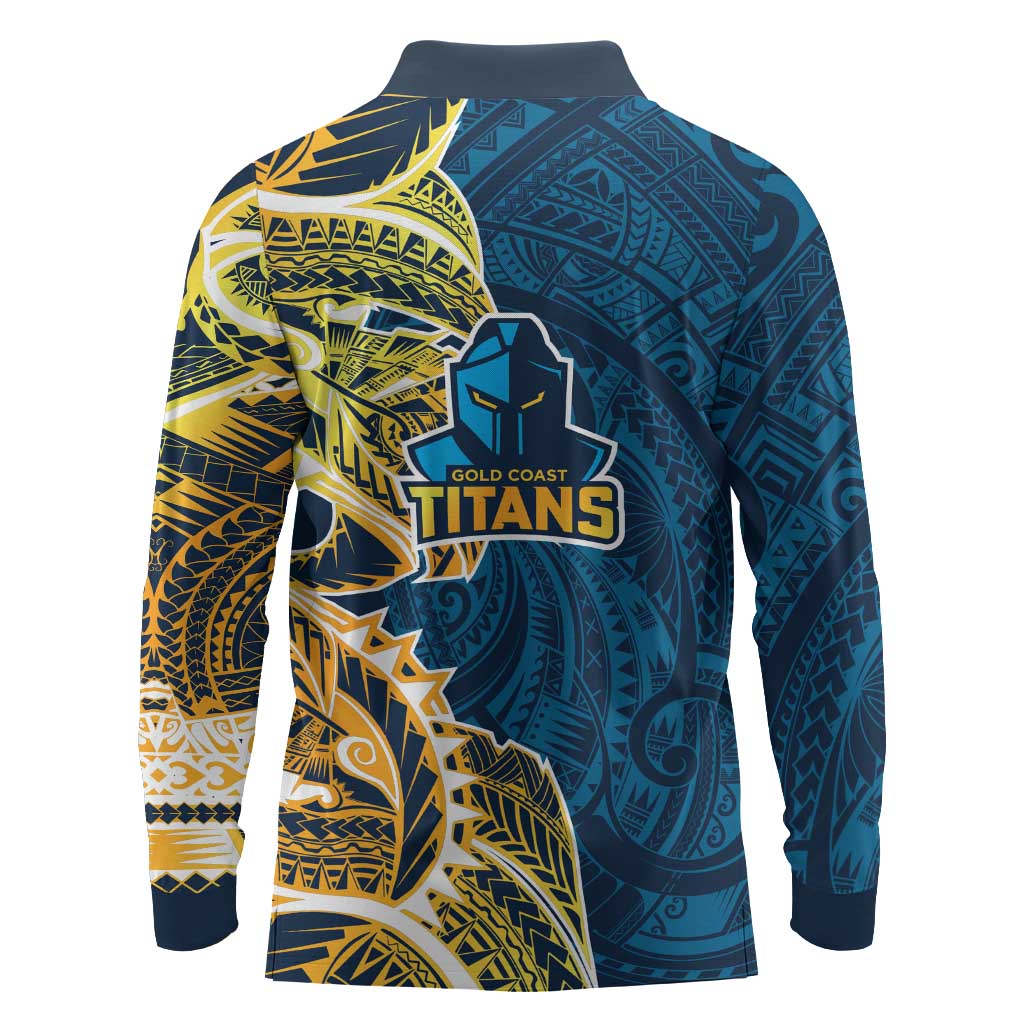 Gold Coast Titans Long Sleeve Polo Shirt Polynesian Tribal Tattoo Pacific Sport Art