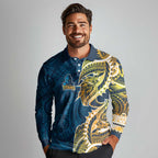 Gold Coast Titans Long Sleeve Polo Shirt Polynesian Tribal Tattoo Pacific Sport Art